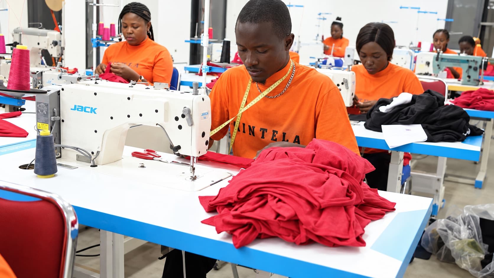 The Kintela garment production floor, with the team at their sewing machines