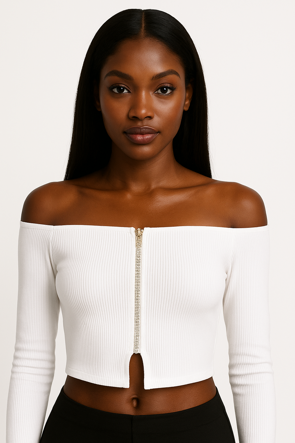 Lumignon keyhole detail ribbed topアイボリー Wholesale Keyhole Detail Front Ruched Ribbed Crop Top