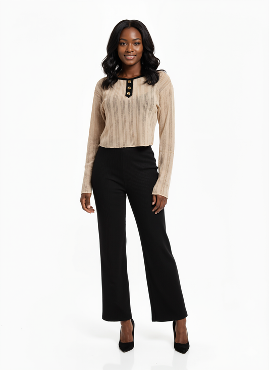 Toffee Henley Knit Top