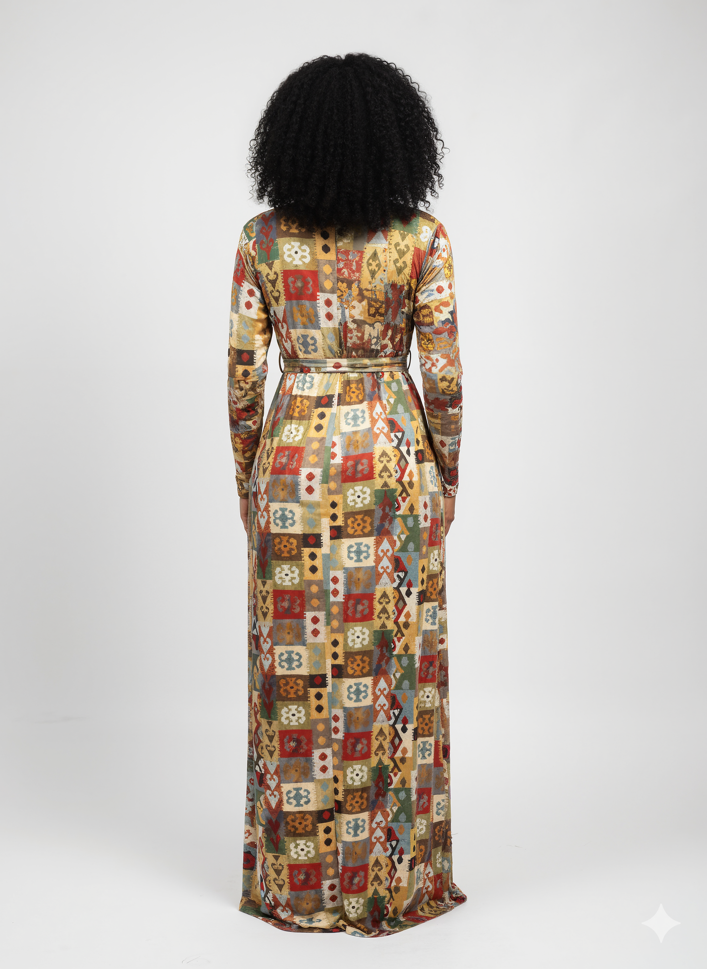 Olive Mosaic Long-Sleeve Maxi Dress